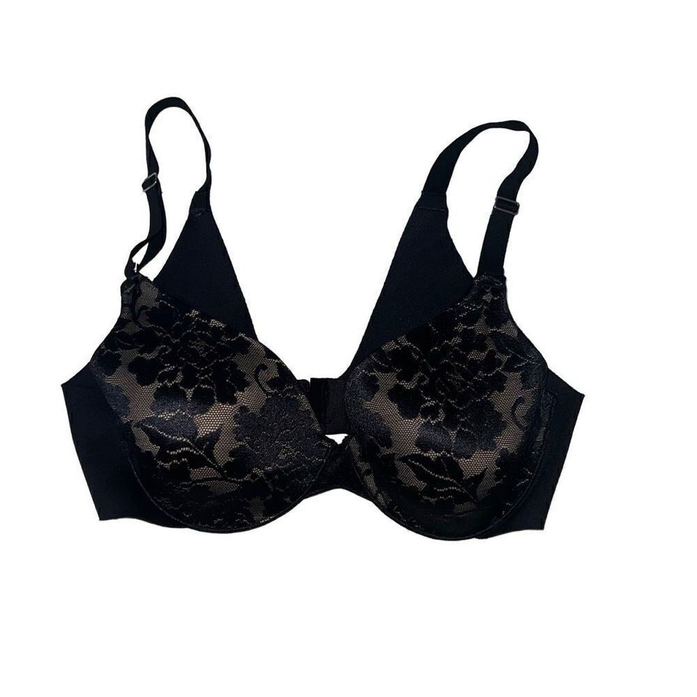 Soma Vanishing Back Full Coverage Lace Bra Black Nude Classic Adjustable Sz 36B